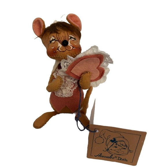 Annalee Mouse Doll 6" 1992 Sweetheart Boy Mouse with Heart and Tag Eyes Closed - Picture 1 of 15